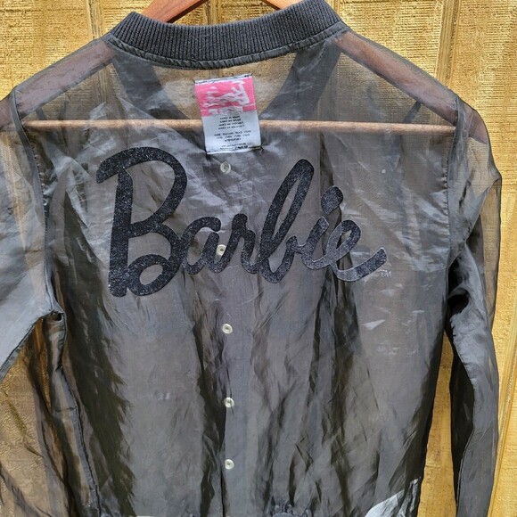 Barbie X Forever 21 Black Sheer Mesh Varisty Style Jacket Womens Size S - Picture 4 of 5
